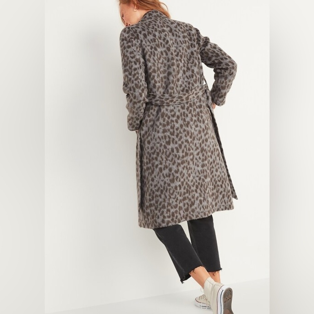 NWOT Chadwick’s Soft-Brushed Leopard-Print Tie-Belt Wool Coat Size 10
